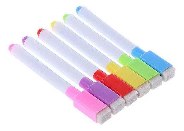Kit de Canetas Coloridas para Quadro Branco Escreva e Apague 6 Cores