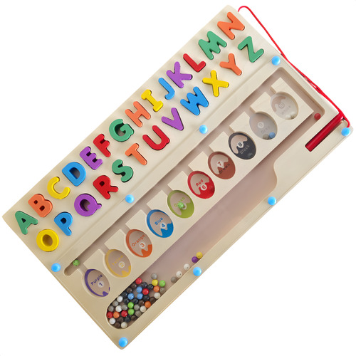 Tabuleiro de Encaixe de Letras Alfabeto com Labirinto Magnético Madeira Montessori