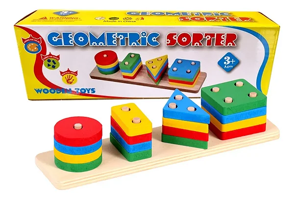 Prancha de Encaixe Formas Geométricas 4 Colunas MDF