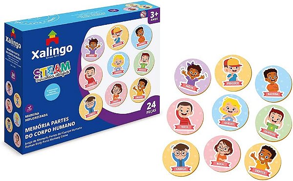 Jogo da Memória Partes do Corpo Humano MDF Steam 24 Peças - Xalingo