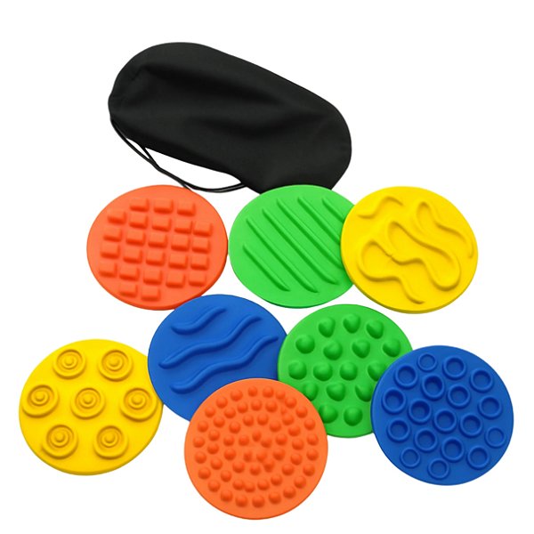 Discos Sensoriais Táteis Kit com 10 Discos em Diferentes Texturas e 1 Tapa Olho - Materiais para Brincar