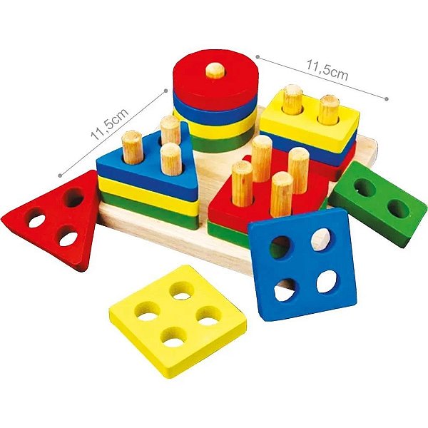 Brinquedo de Encaixe Divertido Formas e Cores 17 Peças Madeira - Toy Mix