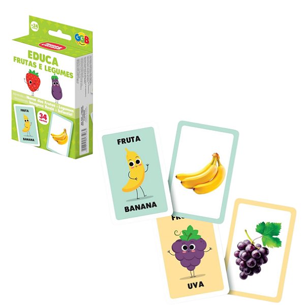 Jogo de Cartas Educa Frutas e Legumes 34 Cartas - GGB Brinquedos