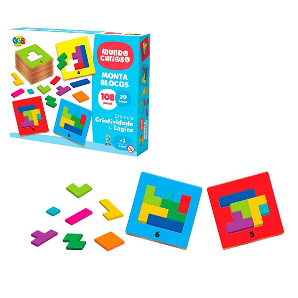Jogo Monta Blocos 108 Peças com 20 Bases - GGB Brinquedos
