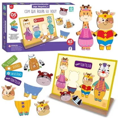 Jogo Magnético Com Que Roupa Eu Vou 5 Temas Diferentes e 65 Peças Magnéticas - Nig