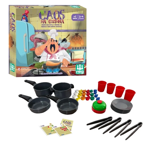 Jogo Caos na Cozinha com Cartas Panelas Pratos e Acessórios - Nig