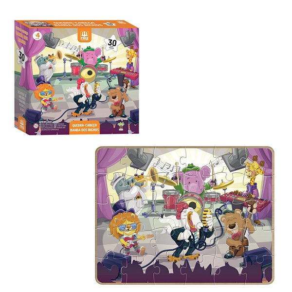 Quebra Cabeça Banda dos Bichos 30 Peças Madeira - Nig