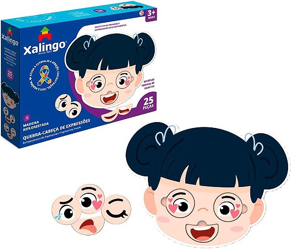 Quebra Cabeça de Encaixe Expressões II 27 Peças MDF - Xalingo