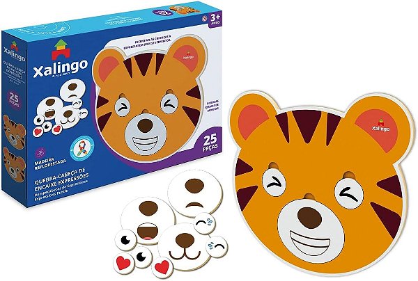 Quebra Cabeça de Encaixe Expressões II 27 Peças MDF - Xalingo