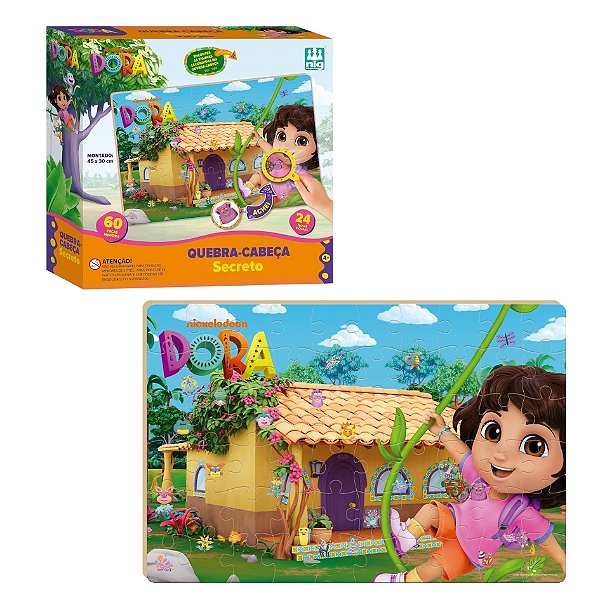 Quebra Cabeça Secreto Dora Aventureira 45x30cm 60 Peças Madeira - Nig