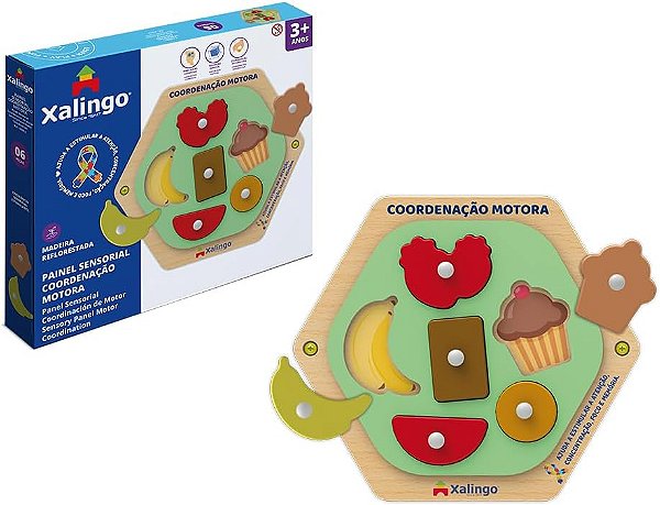 Painel Sensorial Coordenação Motora 2 MDF 06 Peças para Encaixar - Xalingo