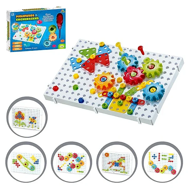 Bancada Interativa Parafusos e Engrenagens 177 Peças - Art Brink