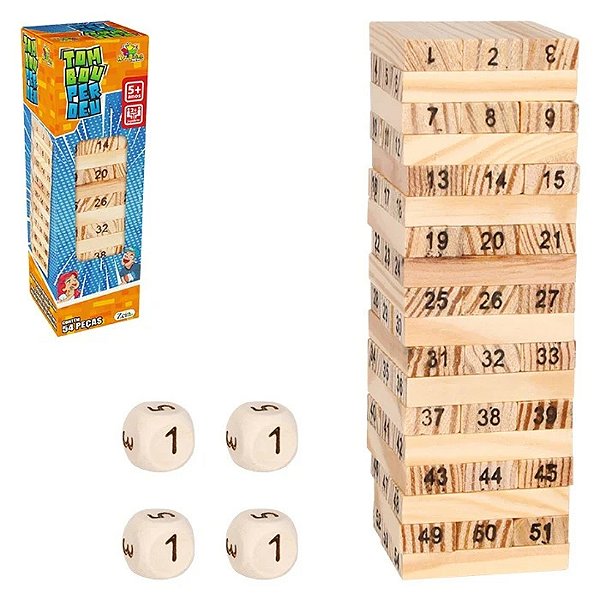 Jogo Derrubou Perdeu Torre MDF 54 Peças - Art Brink