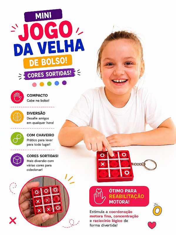 Jogo da Velha Interativo de Bolso e Chaveiro Sensorial Cores Variadas - Alternativa 3D