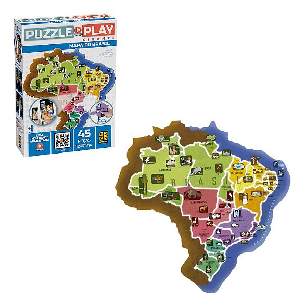 Quebra-Cabeça Gigante Mapa do Brasil 45 Peças 46x43cm Puzzle Play - Grow