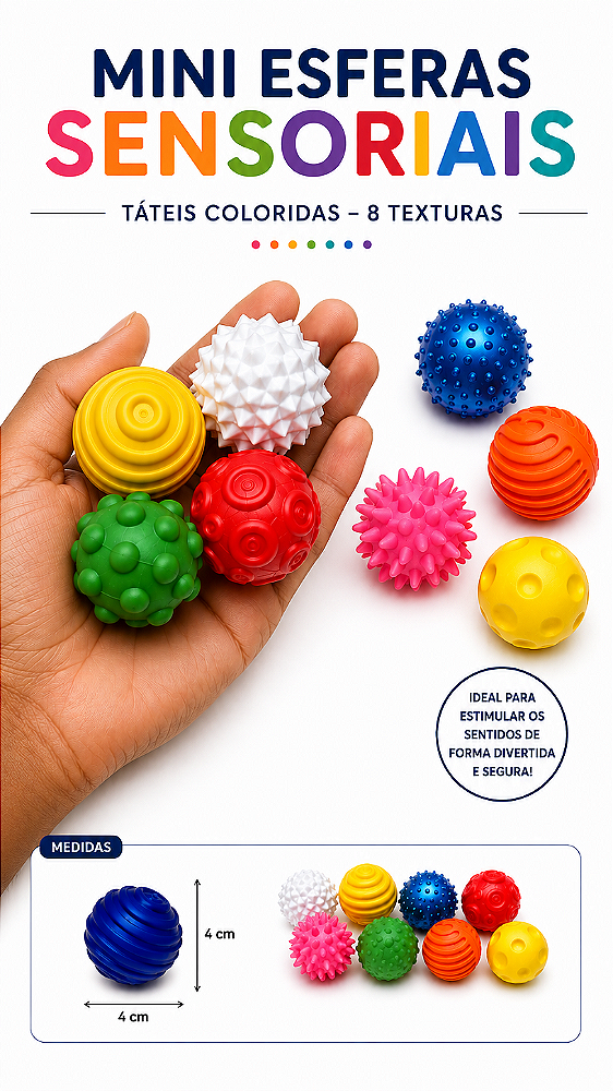 Mini Esferas Sensoriais Táteis Coloridas com 8 Texturas - Alternativa 3D