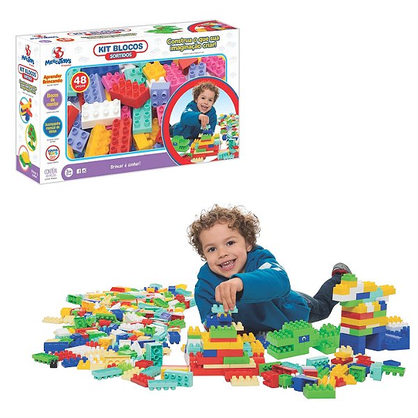 Kit Blocos Didáticos para Montar Coloridos 48 Peças - MercoToys
