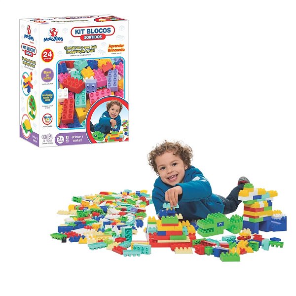 Kit Blocos Didáticos para Montar Coloridos 24 Peças - MercoToys