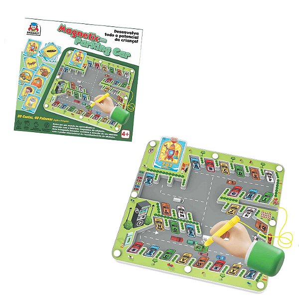 Jogo Magnetic Parking Car Estacionamento Labirinto Magnético do Alfabeto Inglês e Português - Braskit