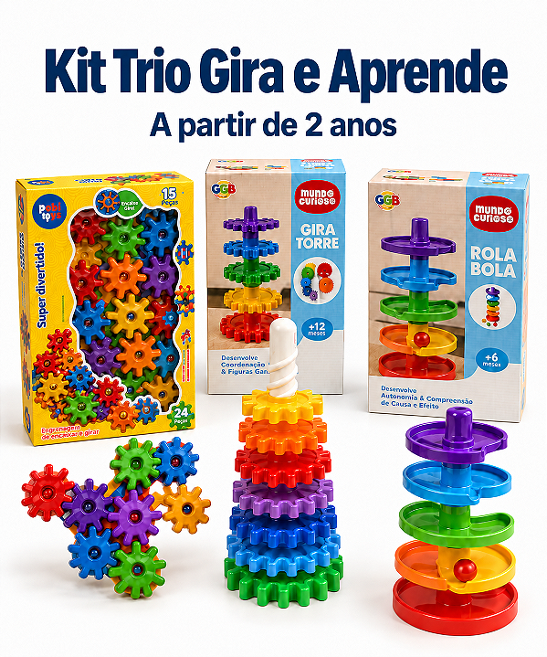 Trio Gira e Aprende Kit 3 Brinquedos Educativos Trabalha Movimento Atenção e Coordenação Motora