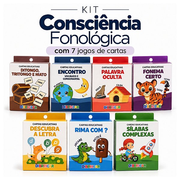 Kit Consciência Fonológica com 7 Jogos de Cartas