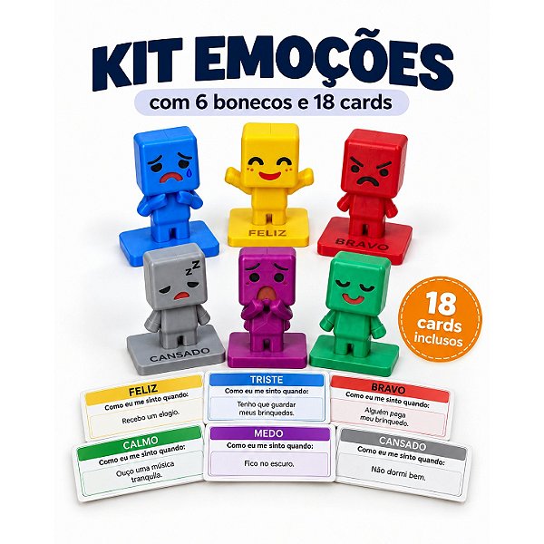 Kit Emoções com 6 Bonecos Educativos e 18 Cards - Alternativa 3D
