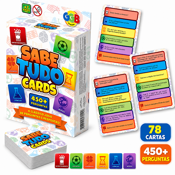 Jogo de Cartas Sabe Tudo Cards 78 Cartas com 450 Perguntas - GGB Brinquedos