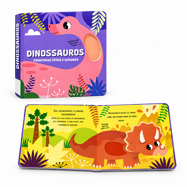 Livro Infantil Aventuras Táteis e Sonoras: Dinossauros com Sons e Texturas - Happy Books