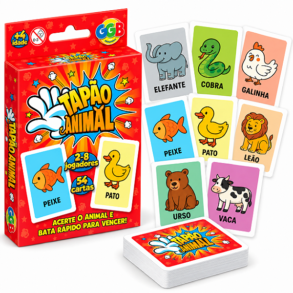 Jogo de Cartas Tapão Animal com 54 Cartas - GGB Brinquedos
