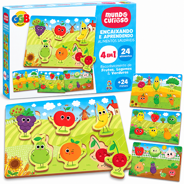 Jogo Encaixando e Aprendendo Alimentos Saudáveis 4 em 1 - GGB Brinquedos