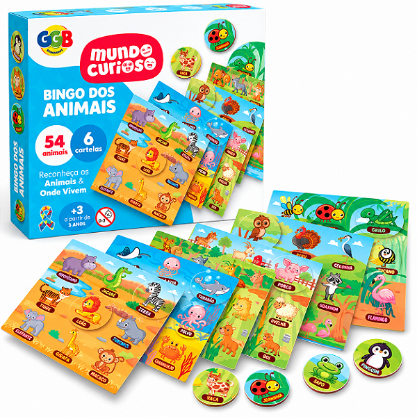 Bingo dos Animais com 54 Peças e 6 Cartelas - GGB Brinquedos