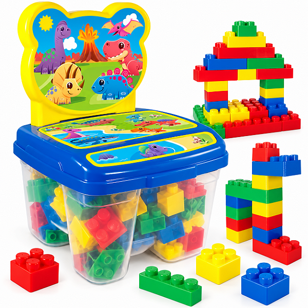 Cadeirinha Infantil Dinos com 24 Blocos de Montar - GGB Brinquedos