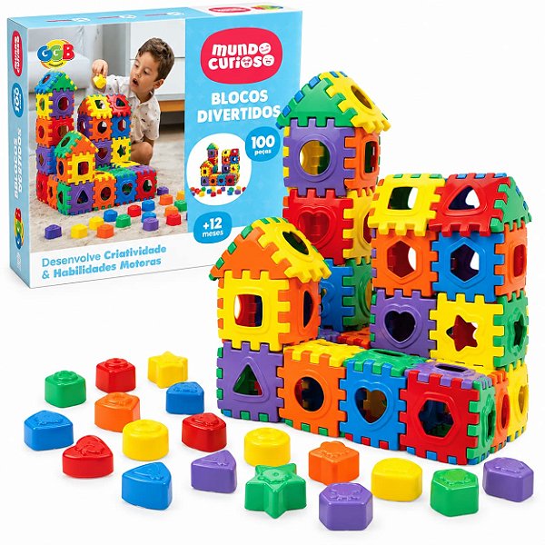 Blocos Divertidos Mundo Curioso 100 Peças - GGB Brinquedos