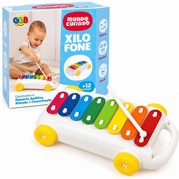 Xilofone Infantil 2 em 1 com Carrinho Musical - GGB Brinquedos