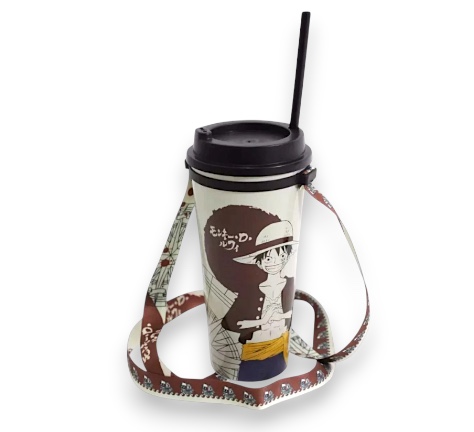 Copo com Canudo e Cordão Luffy Bússola: One Piece 1litro