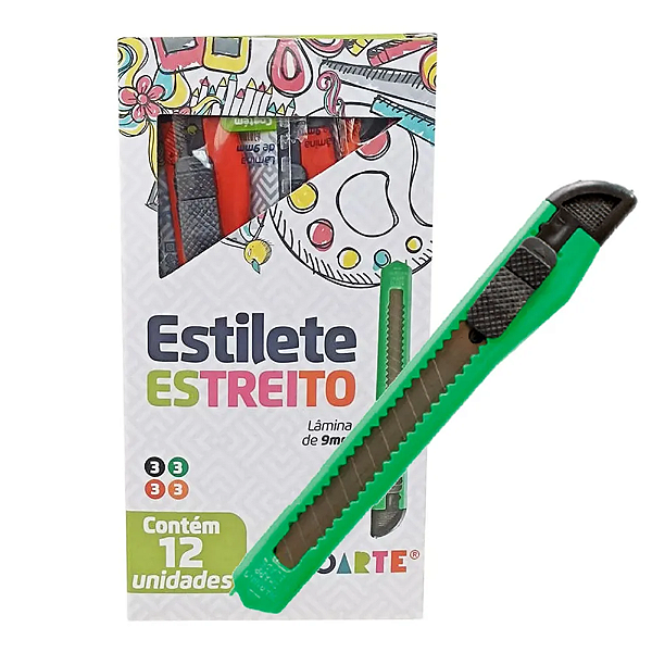 Estilete Estreito 9mm Color Leoart - 1 Caixa Com 12 Unidades