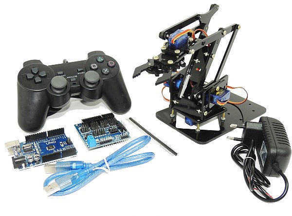 Kit Braço Robótico Acrílico + Eletrônica Completa + Controle PS2