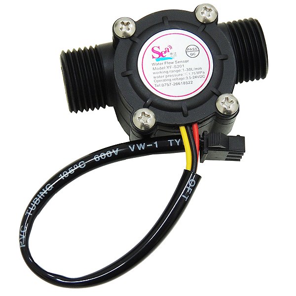 Sensor Hall Fluxo Vazão Água YF-S201 1/2 - 30l/m