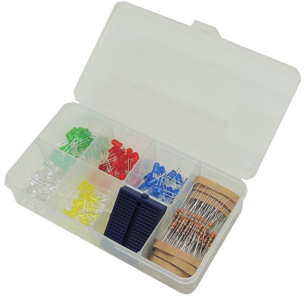 Kit 100 Led 5mm + Mini Protoboard + Resistores + Caixa Organizadora