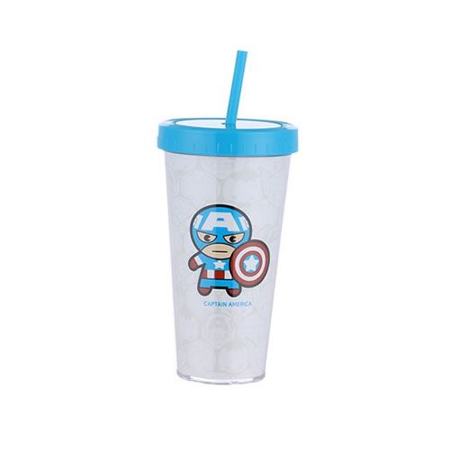COPO COM TAMPA E CANUDO MARVEL - CAPITÃO AMÉRICA ( 420 ML)
