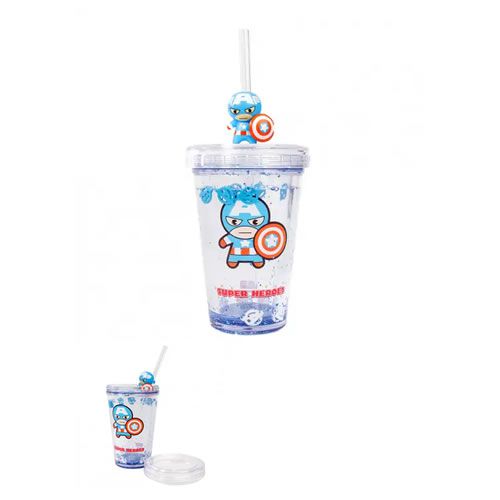 COPO COM TAMPA E CANUDO MARVEL - CAPITÃO AMÉRICA ( 320 ML)