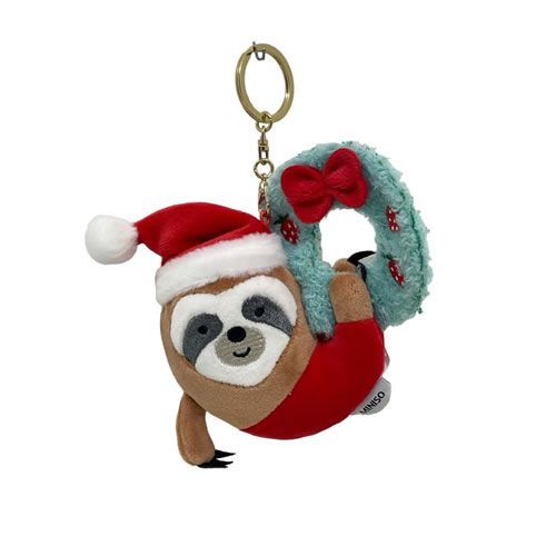 CHAVEIRO DE PELÚCIA BICHO PREGUIÇA COM TOUCA DE PAPAI NOEL (13 cm)