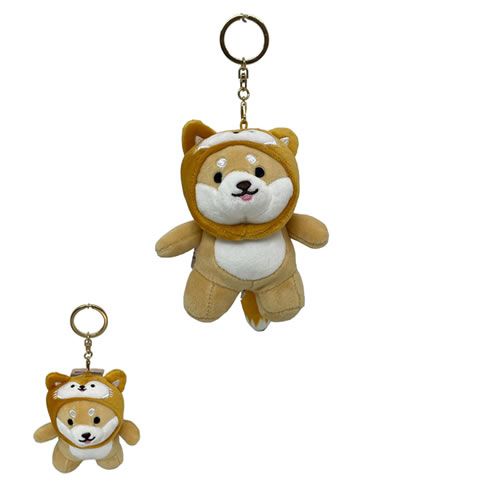 CHAVEIRO DE PELÚCIA SHIBA COM CHAPÉU DE RAPOSA (13 cm)