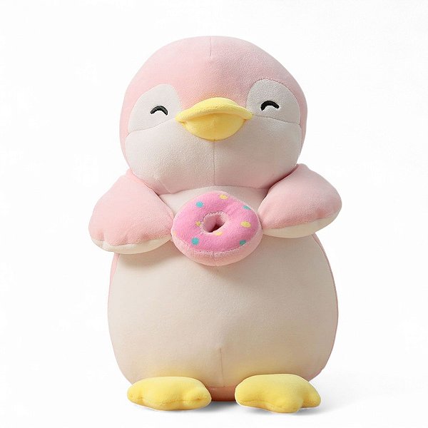 Pinguim De Pelúcia Rosa Com Donuts Original Miniso