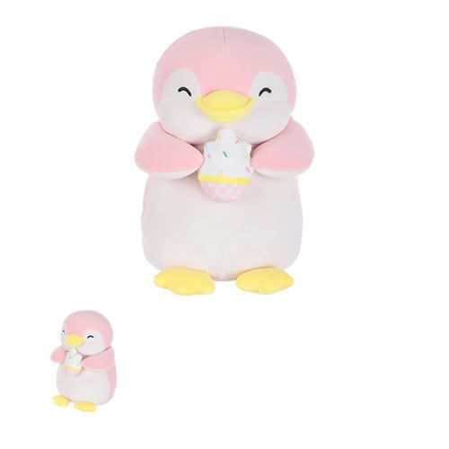 PINGUIM DE PELÚCIA ROSA SEGURANDO UM SORVETE