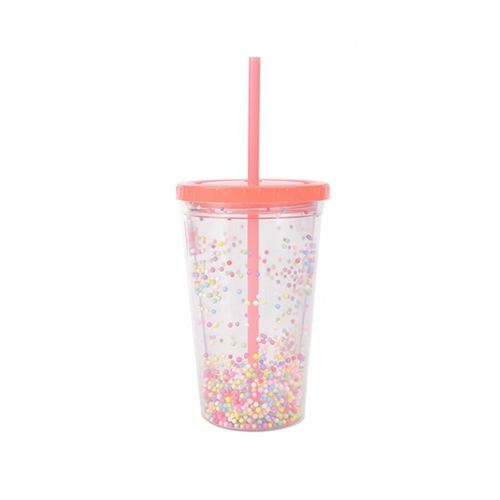 COPO DE CAMADA DUPLA ROSA - DECORAÇÃO DE BOLINHA - 450 ML
