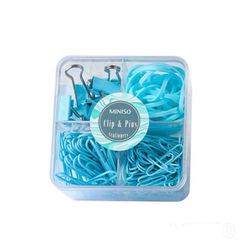 CONJUNTO MATERIAL PARA ESCRITÓRIO AZUL (CLIPS,ELÁSTICO,PRENDEDOR)