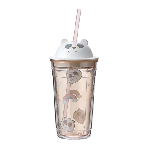 COPO URSO SEM CURSO/WE BARE BEARS COM CANUDO ROSA 400 ML PANDA