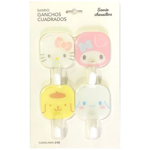 Gancho adesivo, quadrado, Hello Kitty com 4 unid. até 2 kg