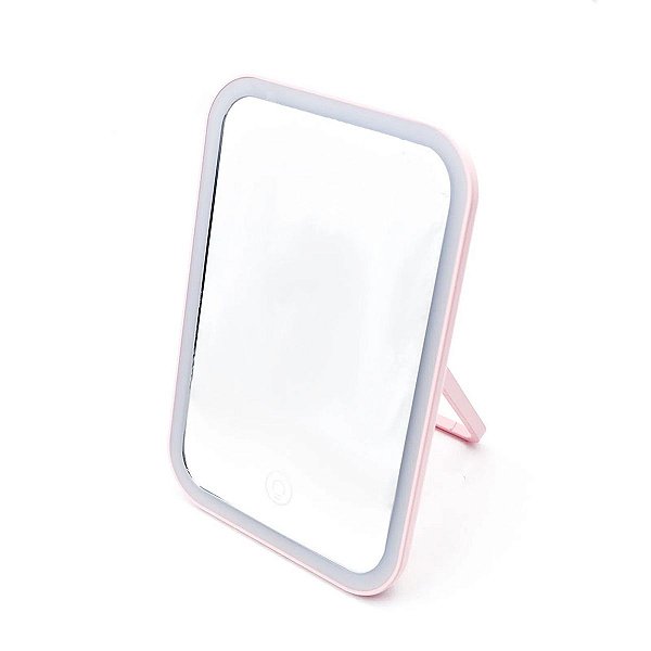 ESPELHO PARA MAQUIAR ROSA COM LUZ DE LED USB MINISO